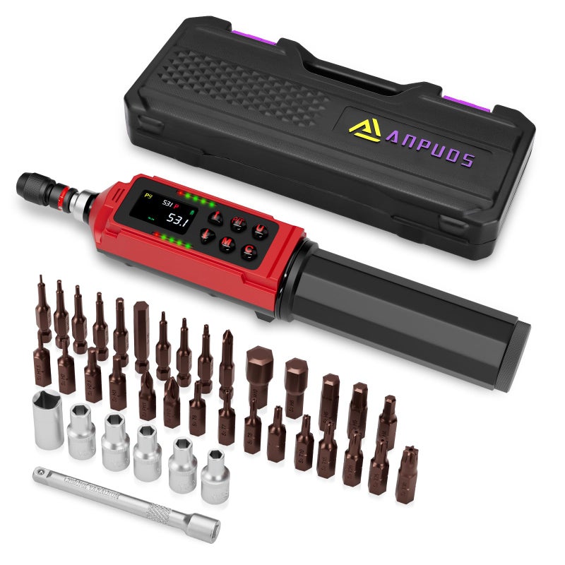ANPUDS Digital Torque Screwdriver  0.8-53.1in-lbs/0.09-6Nm  Electronic Adjustable Torque Screwdriver Wrench set with 1% Accuracy  Vibration  Buzzer and LED Notification for Bike Repairing - Image 1
